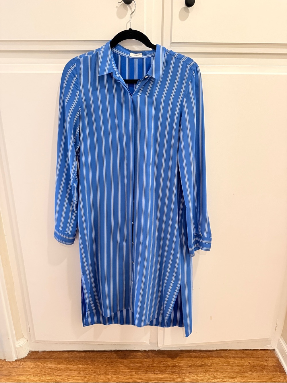CLOSED 100% Silk Blue Striped Shirt Dress Sz S